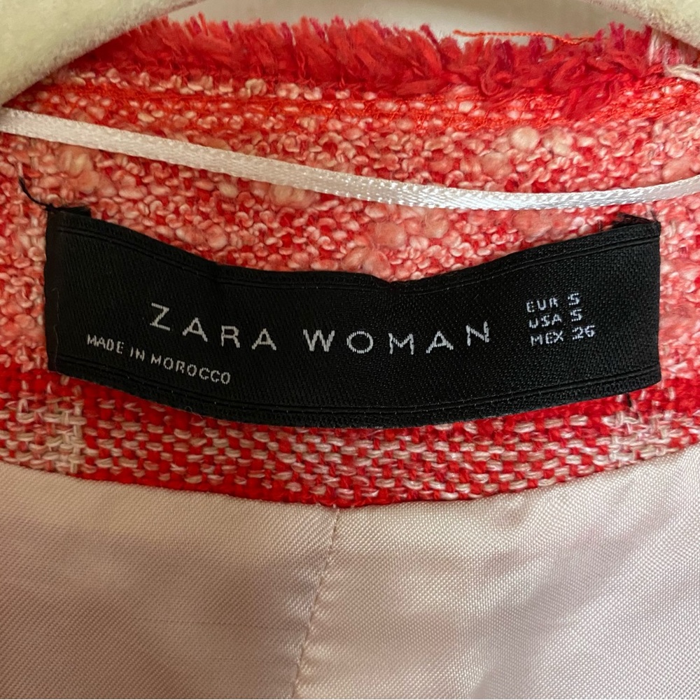 Red Tweed Crop Jacket - Checkered Pattern - image 5